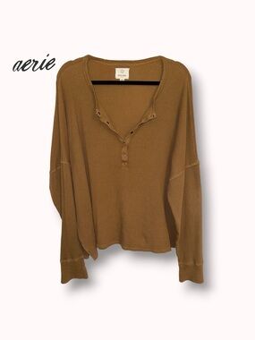 Aerie boxy waffle knit henley